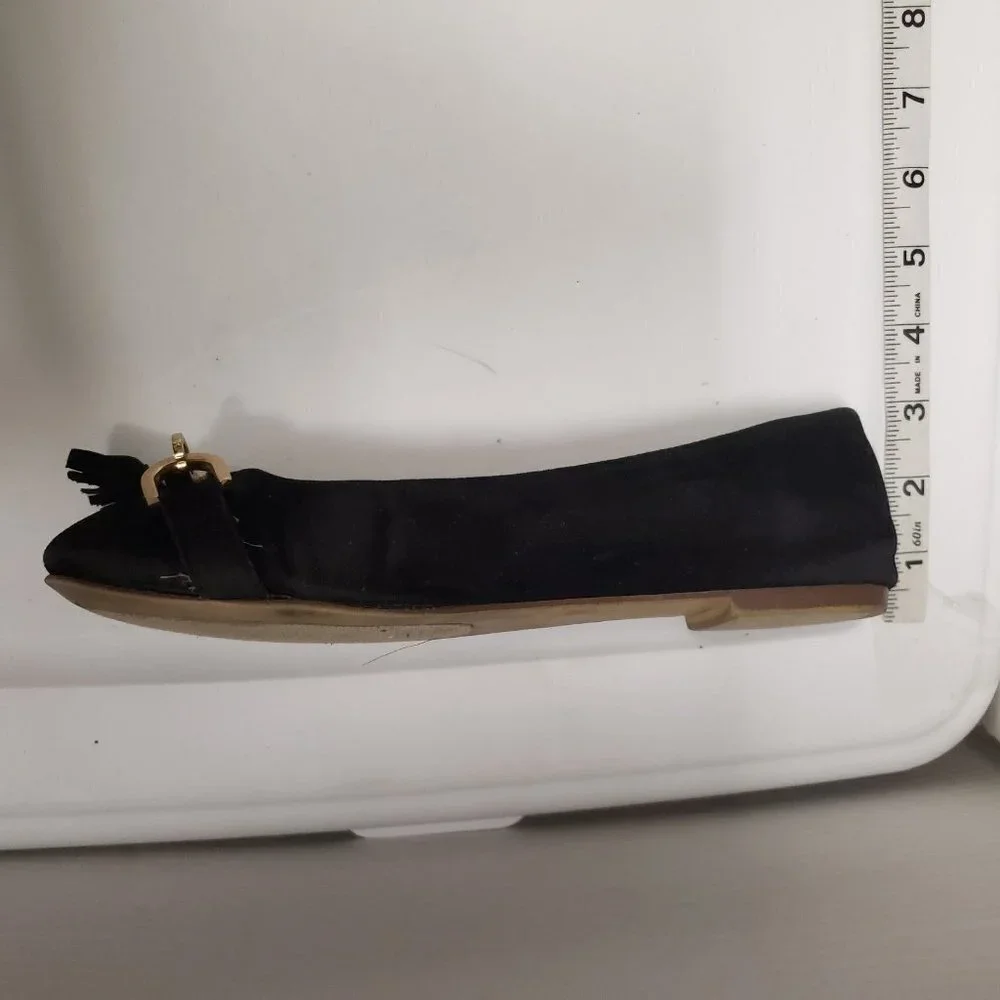 ELLE Belle Black Faux Suede sz 7 Women's Buckle Tassel Accent Ballet Flat